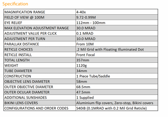 Falcon Endura S40i+ 4-40x58i Riflescope MRAD - Image 10