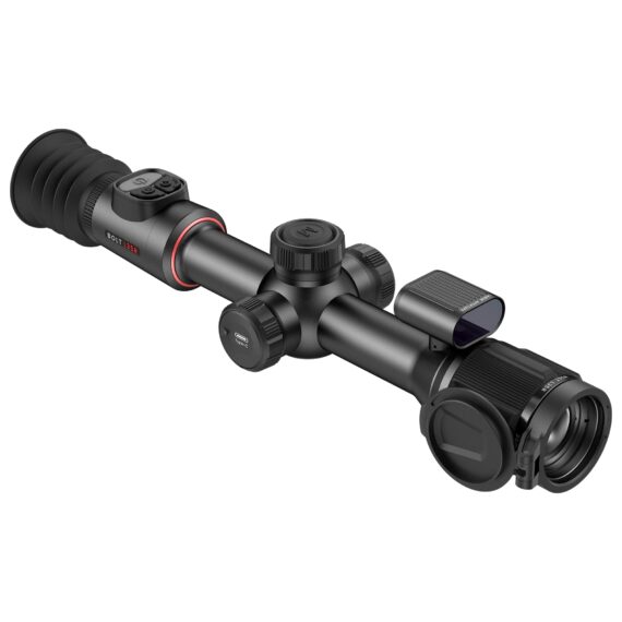 Nocpix Bolt L35R thermal riflescope with various adjustment features and lens.