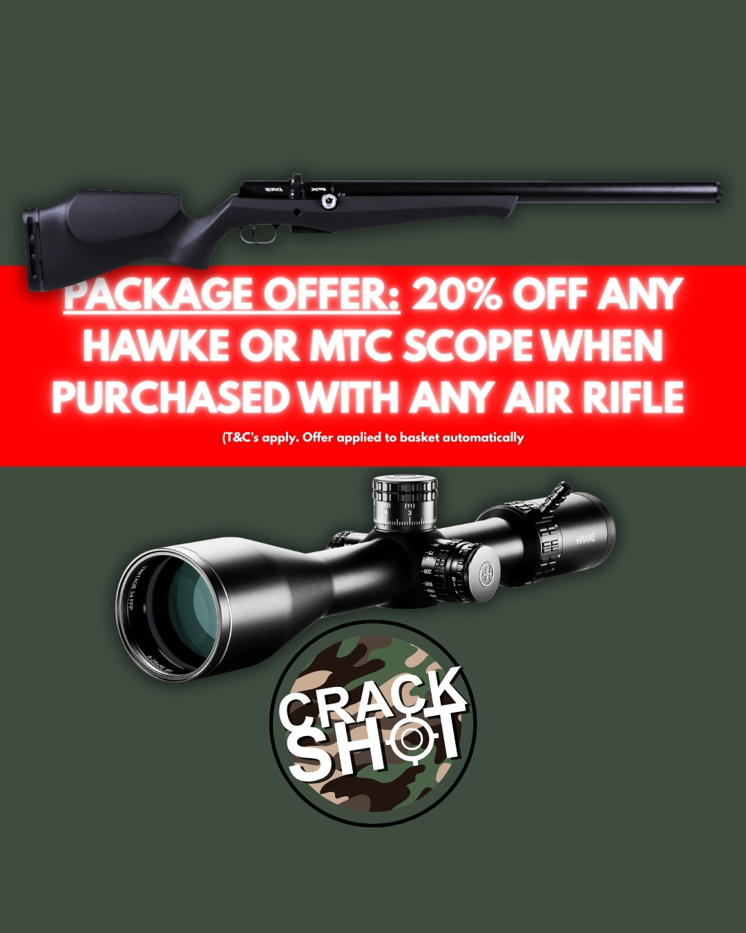 Upgrade Your Air Rifle Setup and Save 20% on Hawke & MTC Scopes at Crackshot